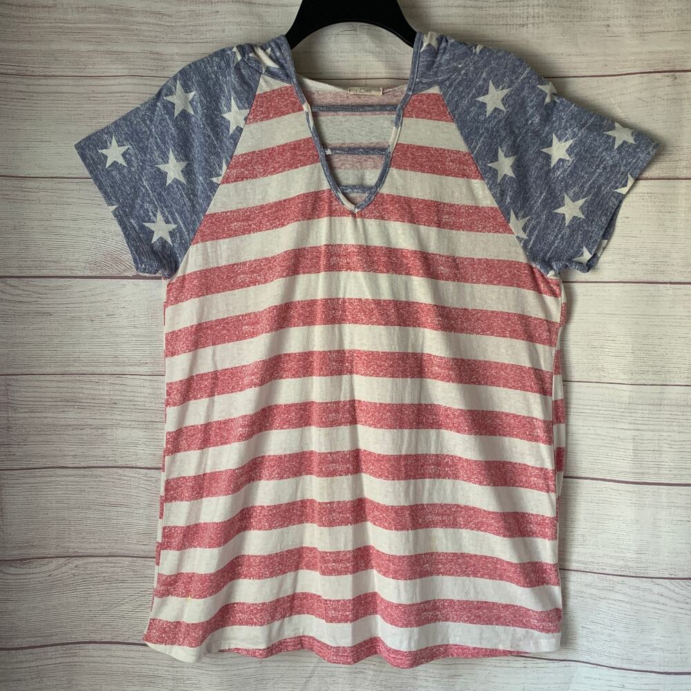 E. Luna American Flag Baseball Hoodie Short Sleeve Shirt Size L